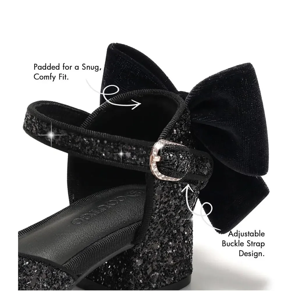 Coutgo Girls Glitter Bow Heels Platform Party Shoes Flower Girl Wedding Shoes